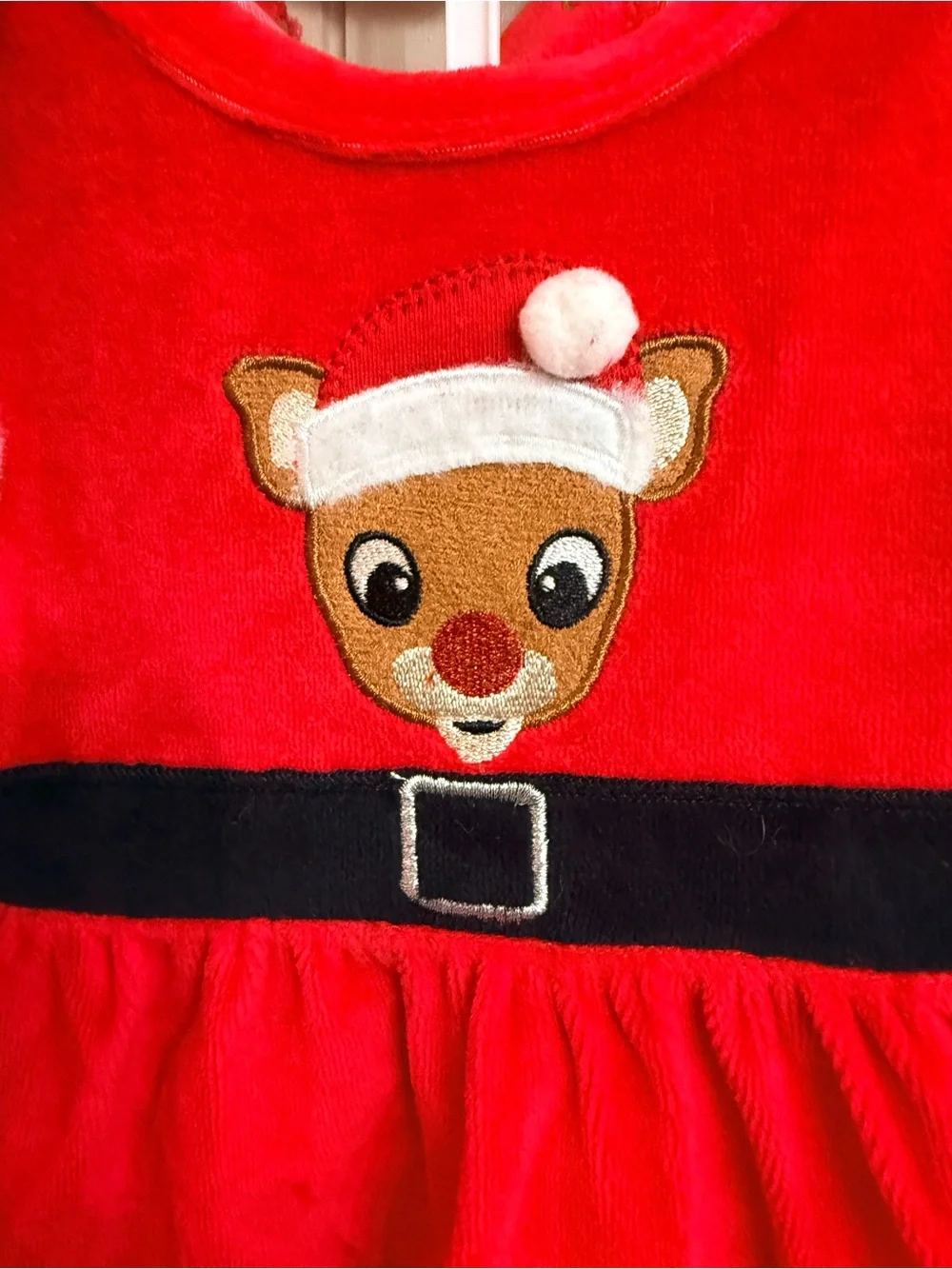 Kids Red Reindeer Santa Dress Costume with Hat and Striped Leggings